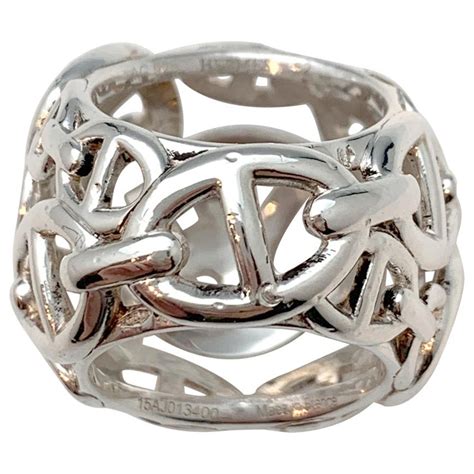 bague anneau hermes argent|Bague en argent chaîne d'ancre Hermès Argenté taille 53 MM en Argent .